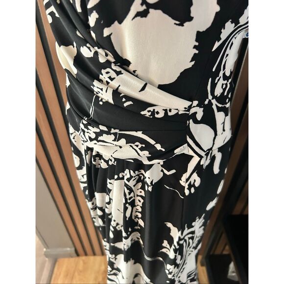 LAUREN RALPH LAUREN Midi Dress Women SZ 10 Black White Paisley Sleeveless V-Neck - Picture 3 of 7